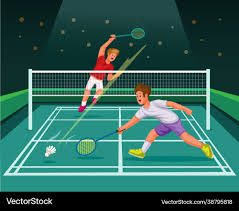 Badminton match in progress